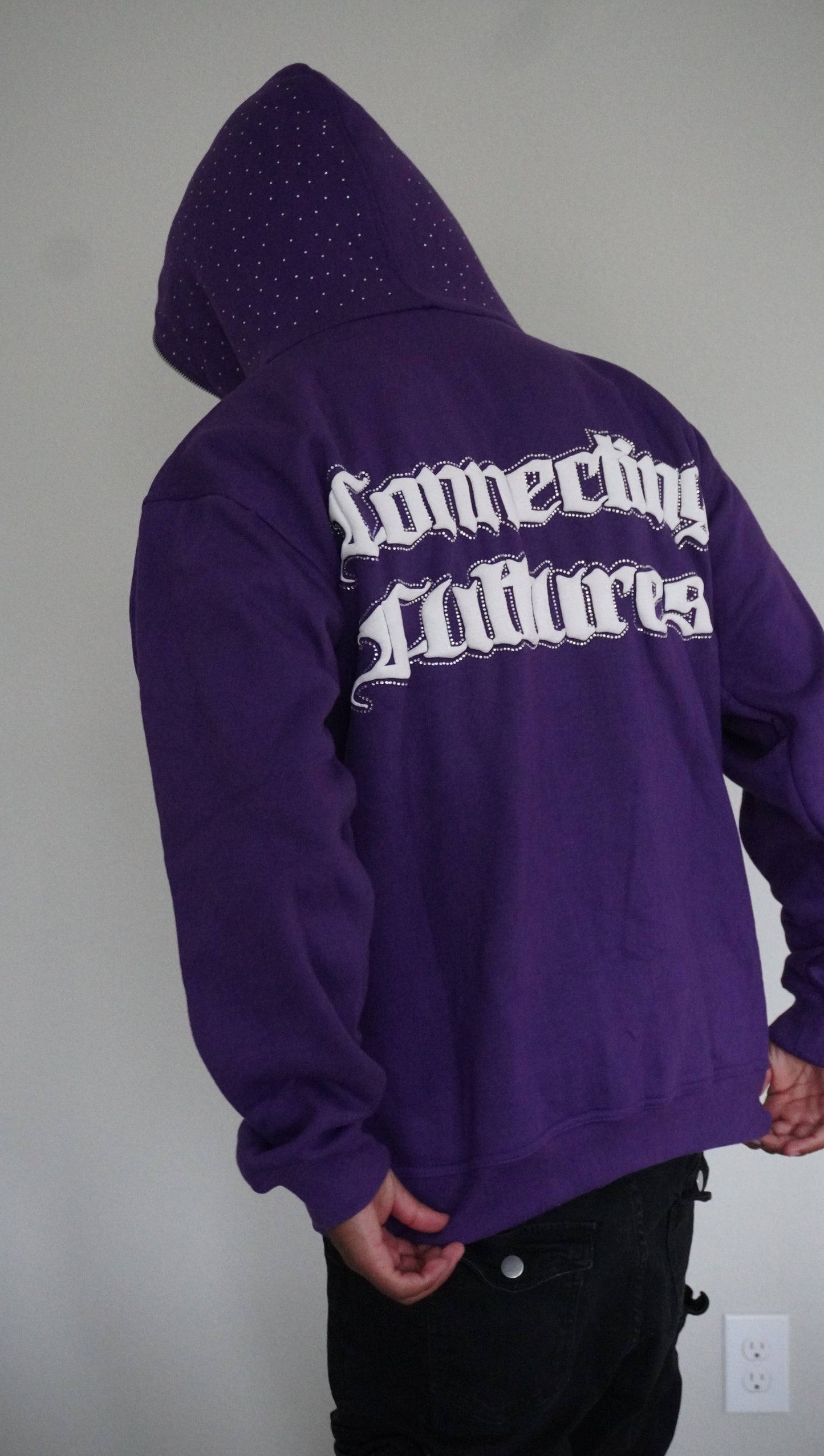 Purple Rhinestone Zip-Up Hoodie