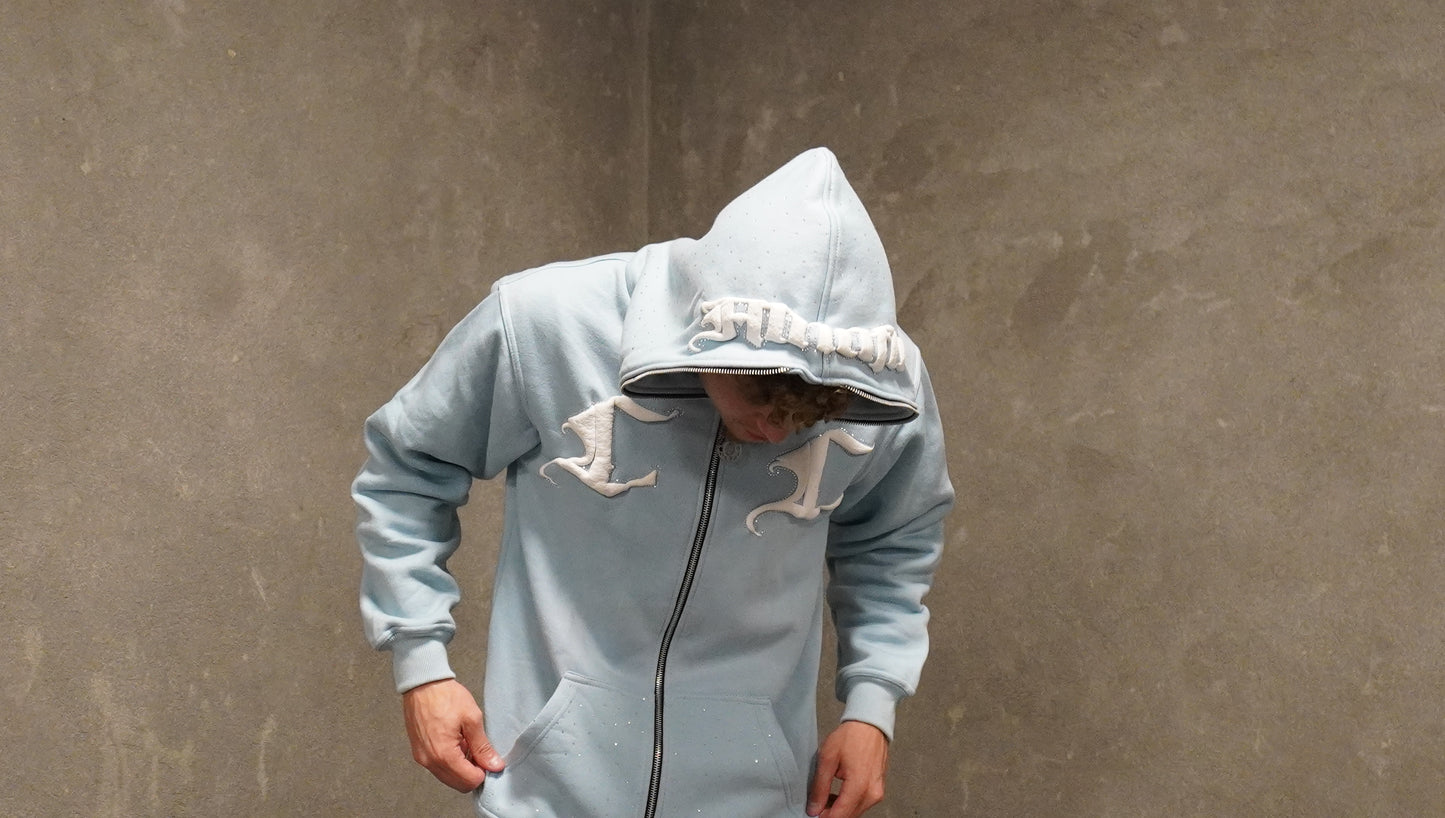 Baby Blue Rhinestone Zip-Up Hoodie