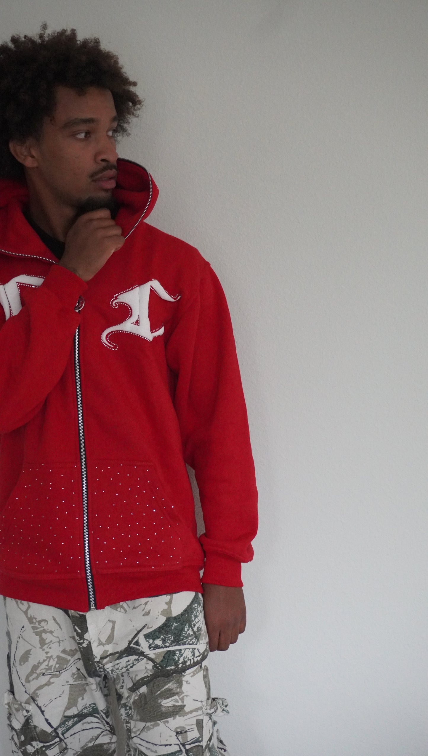 Red Rhinestone Zip-up Hoodie