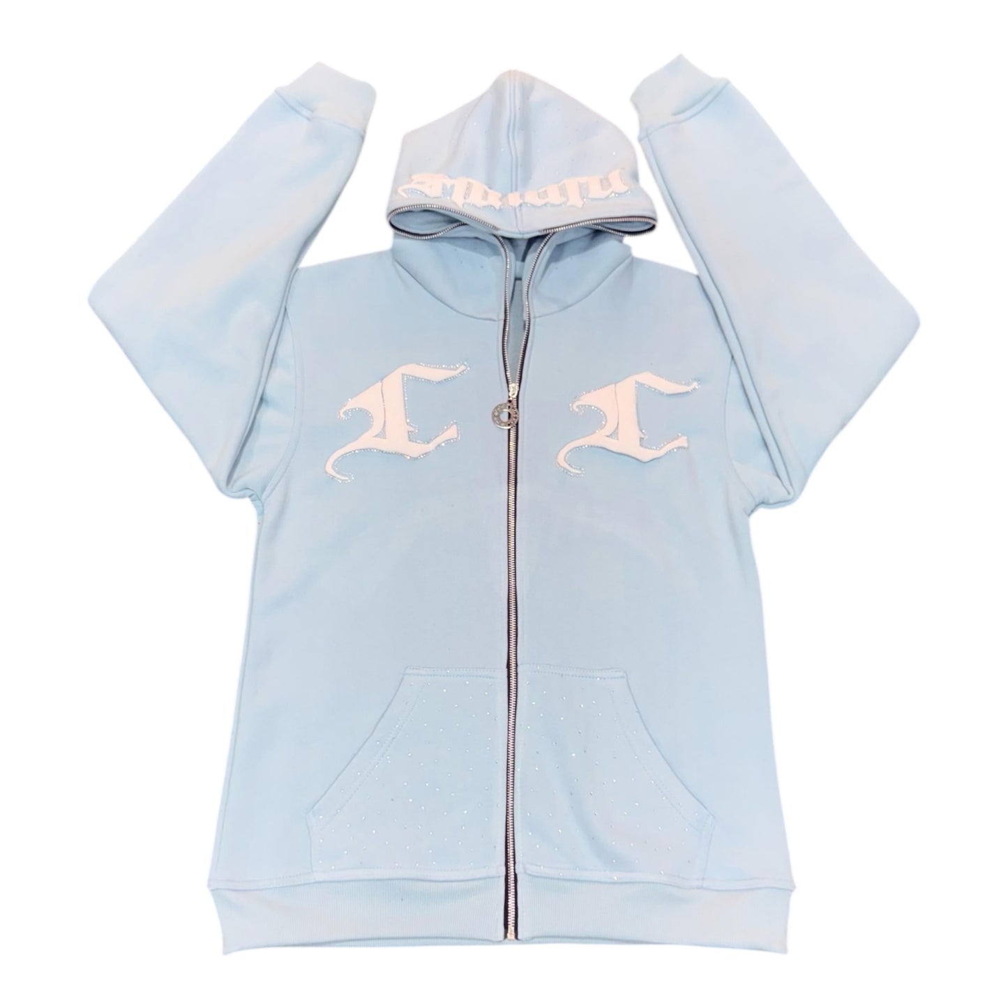 Baby Blue Rhinestone Zip-Up Hoodie