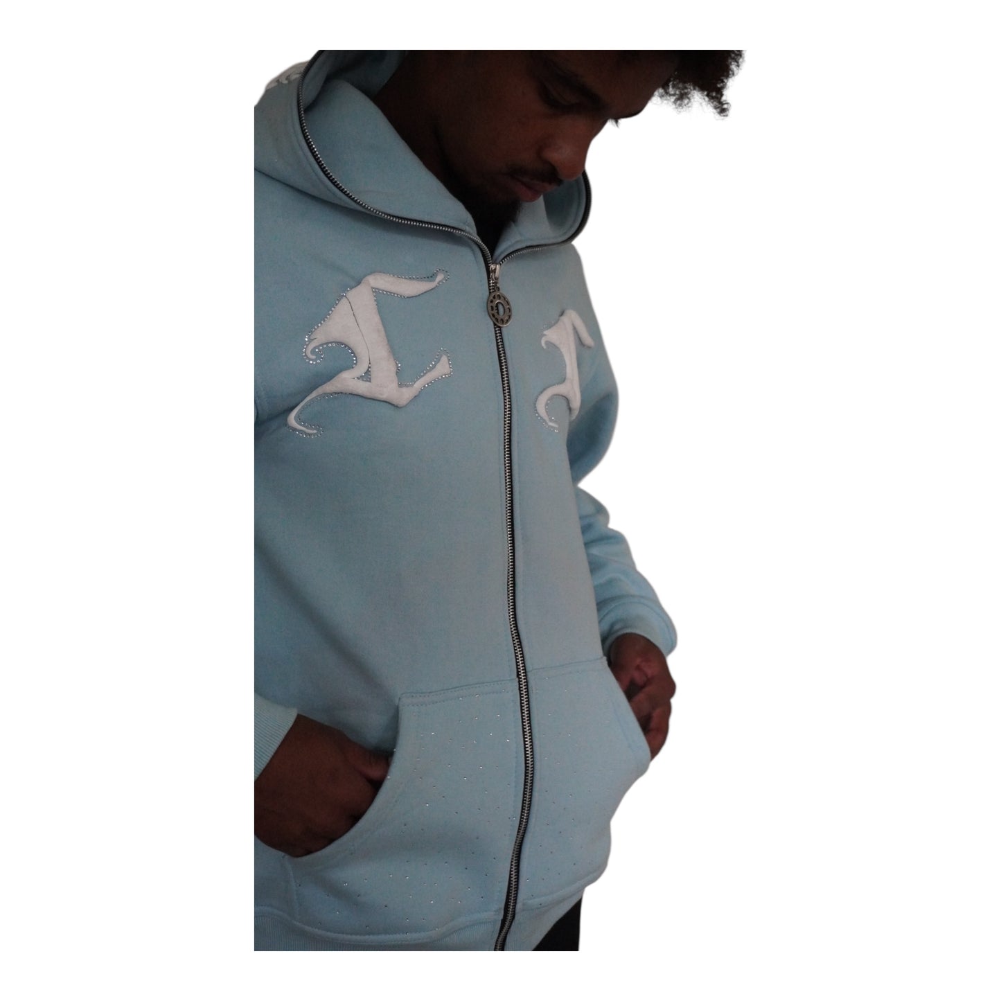 Baby Blue Rhinestone Zip-Up Hoodie