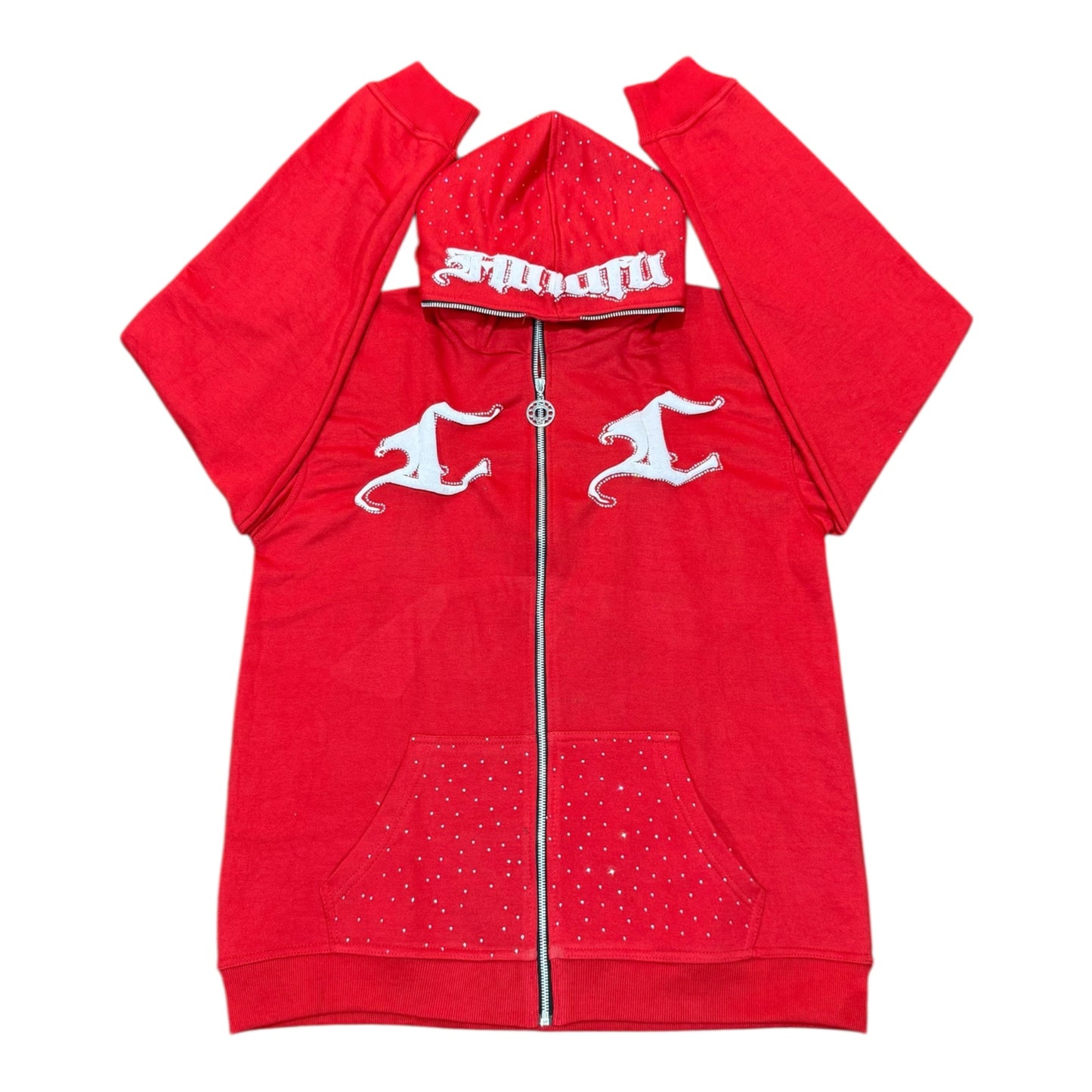 Red Rhinestone Zip-up Hoodie