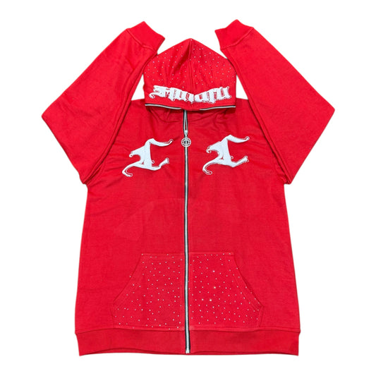 Red Rhinestone Zip-up Hoodie