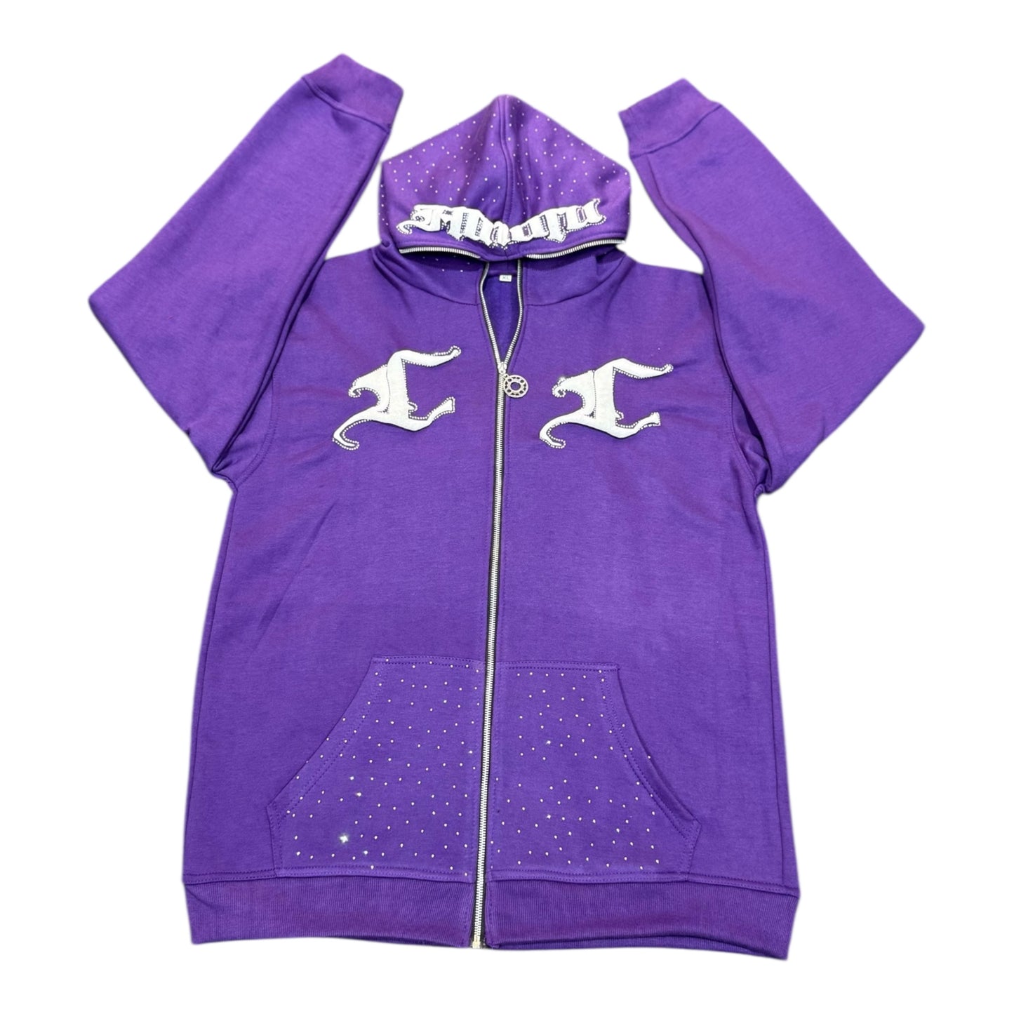 Purple Rhinestone Zip-Up Hoodie