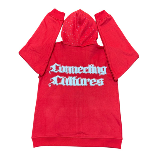 Red Rhinestone Zip-up Hoodie