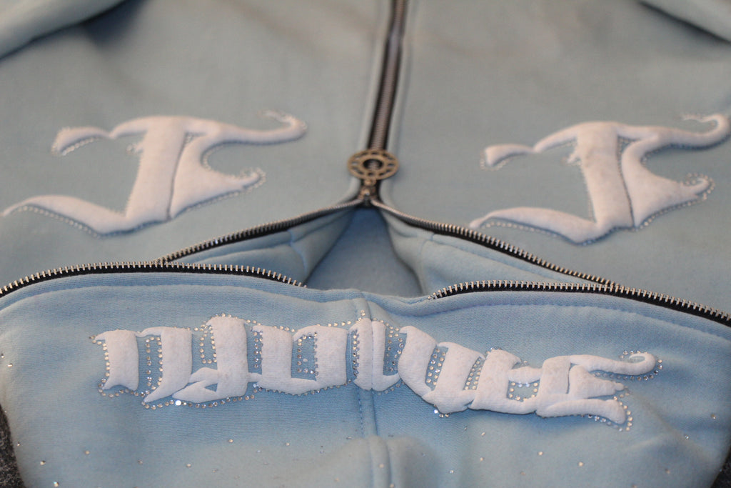 Baby Blue Rhinestone Zip-Up Hoodie