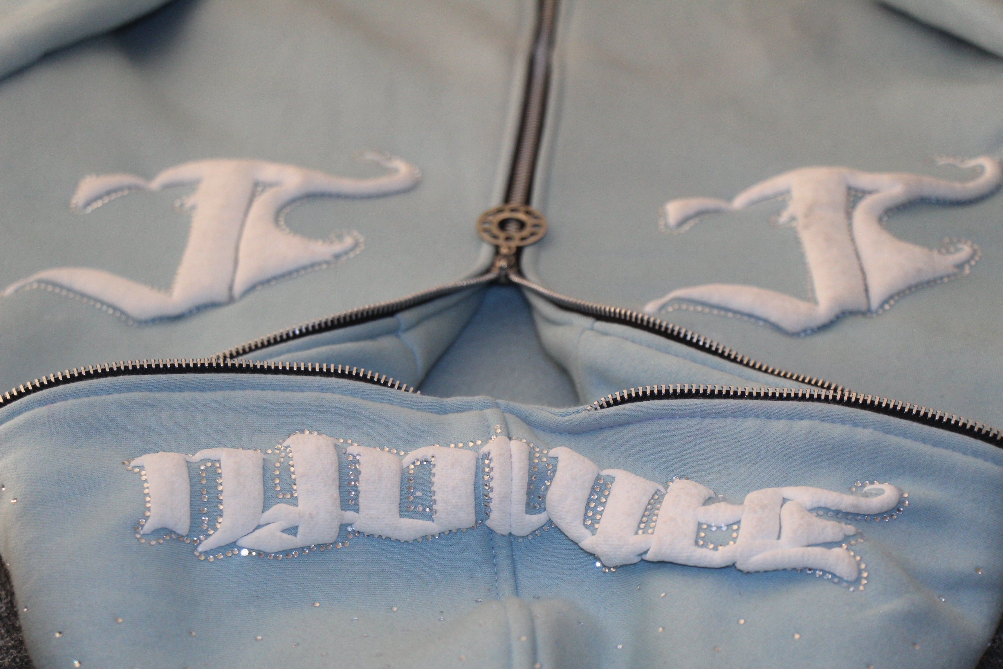Baby Blue Rhinestone Zip-Up Hoodie