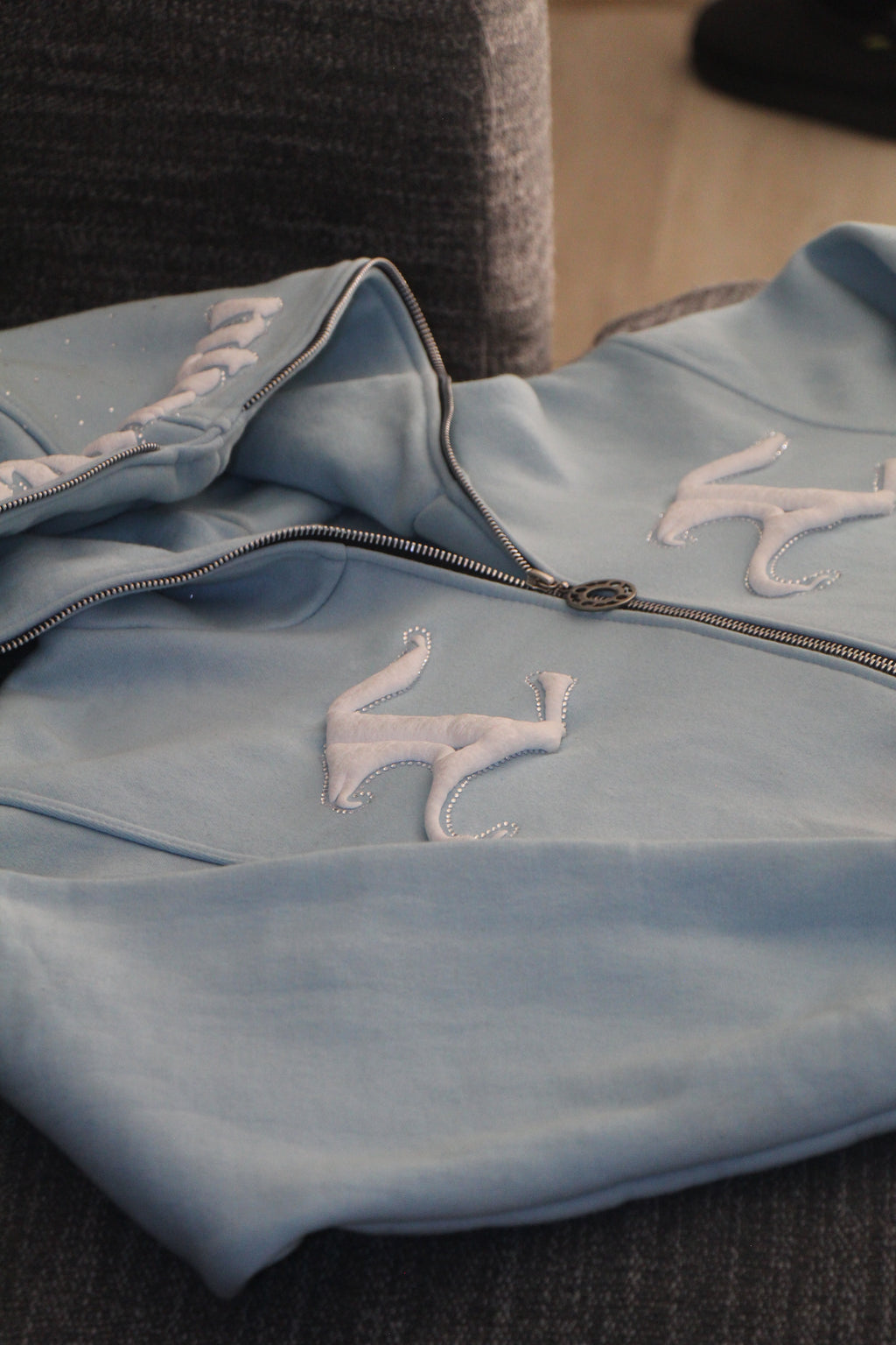 Baby Blue Rhinestone Zip-Up Hoodie