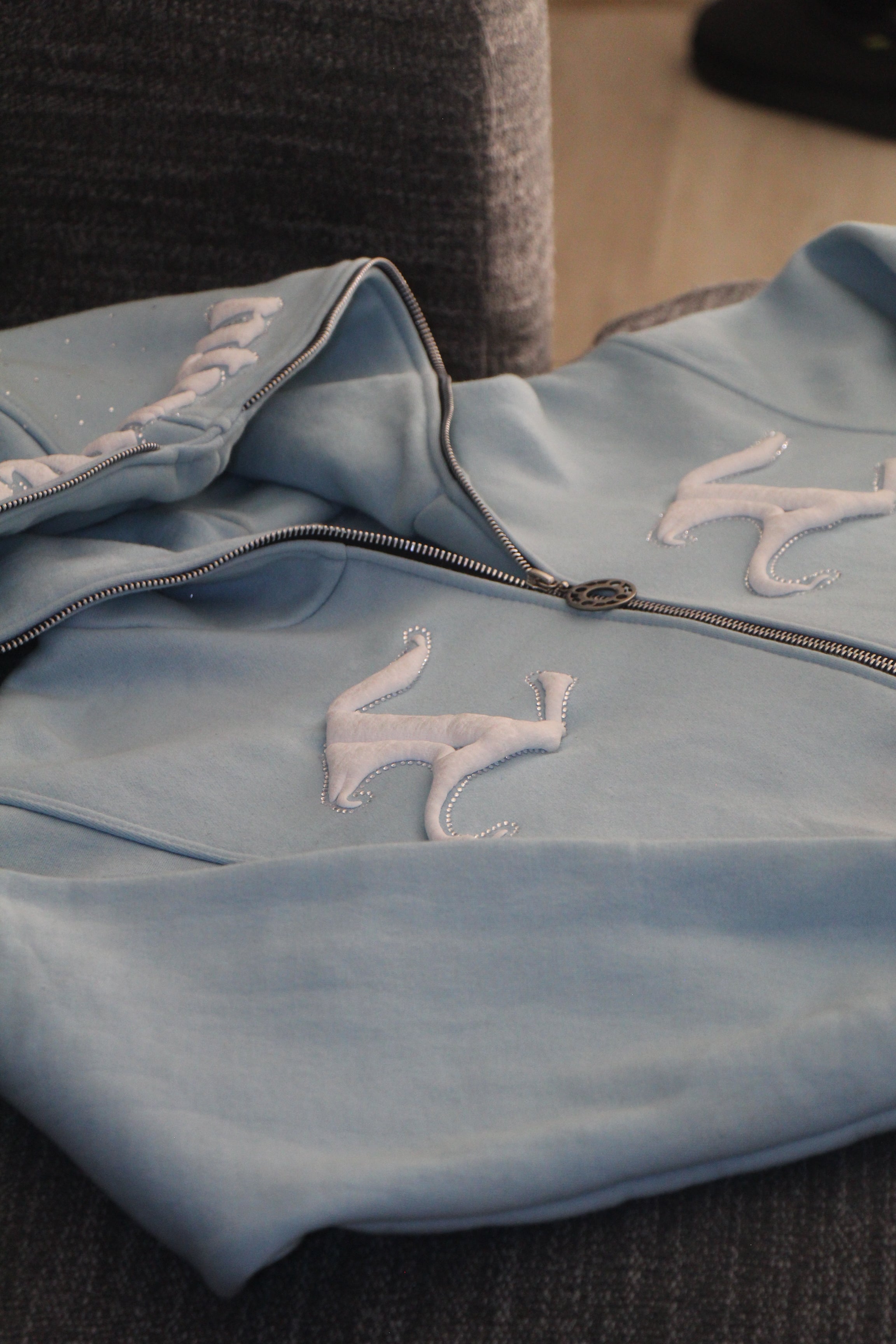 Baby Blue Rhinestone Zip-Up Hoodie