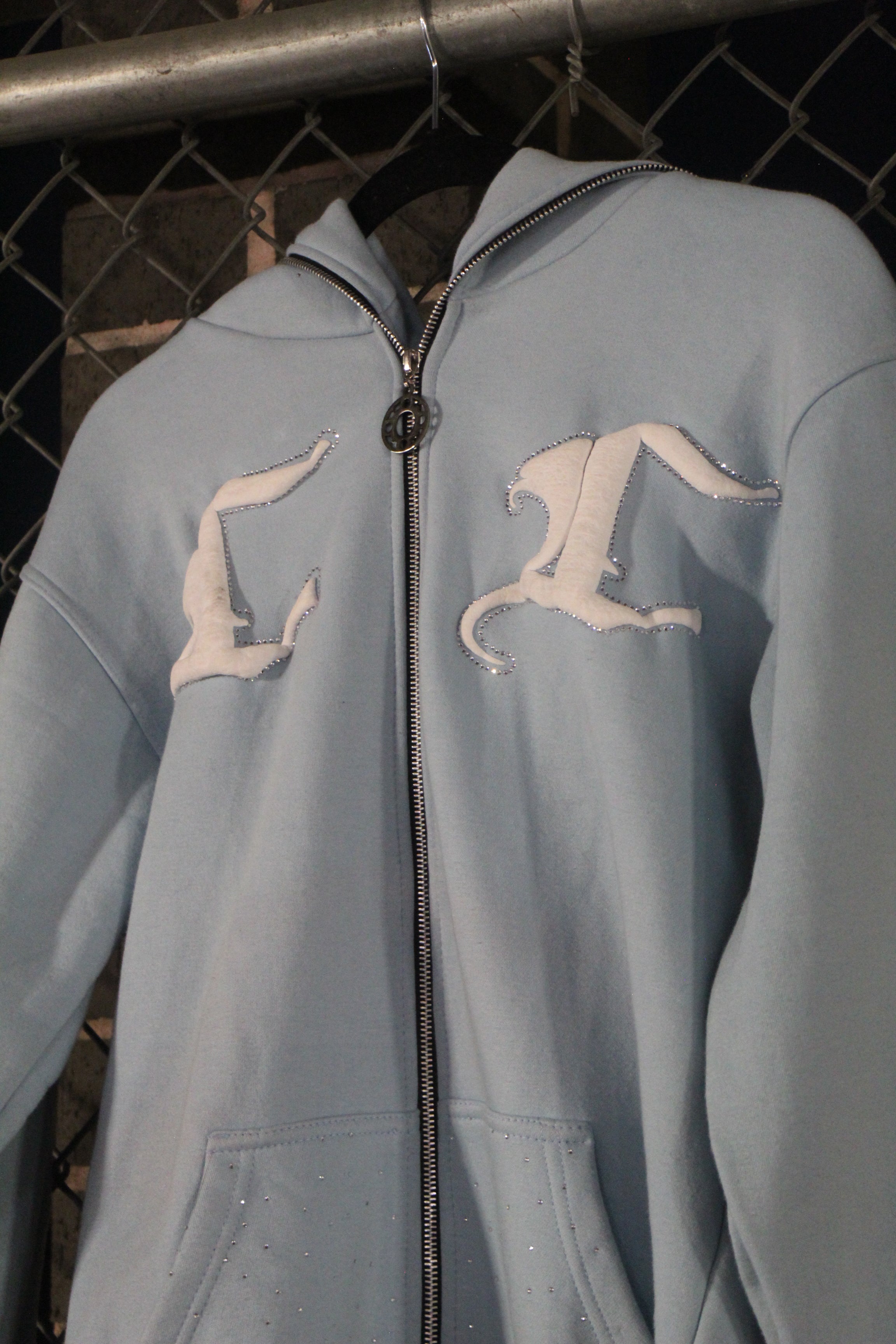 Baby Blue Rhinestone Zip-Up Hoodie