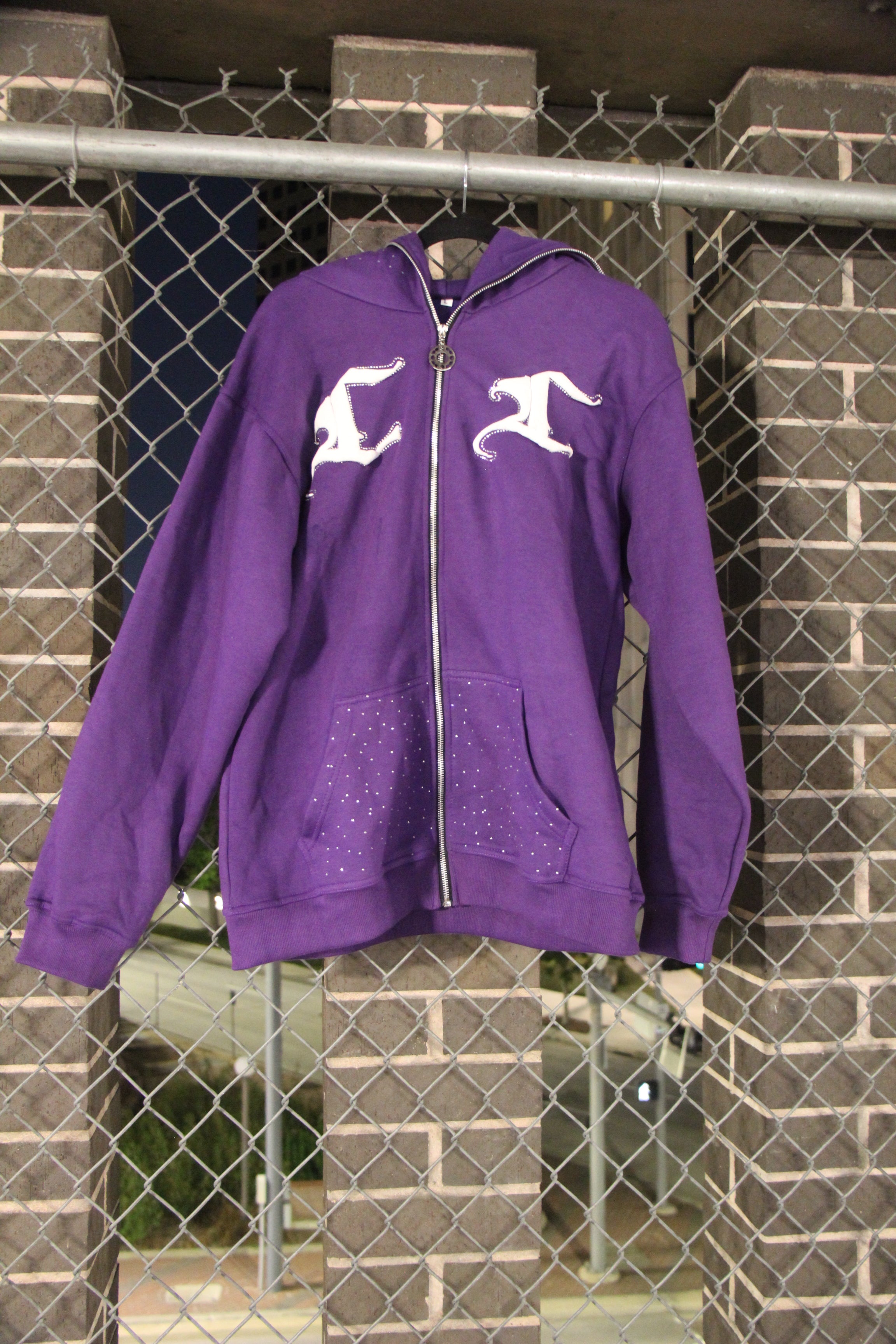 Purple Rhinestone Zip-Up Hoodie