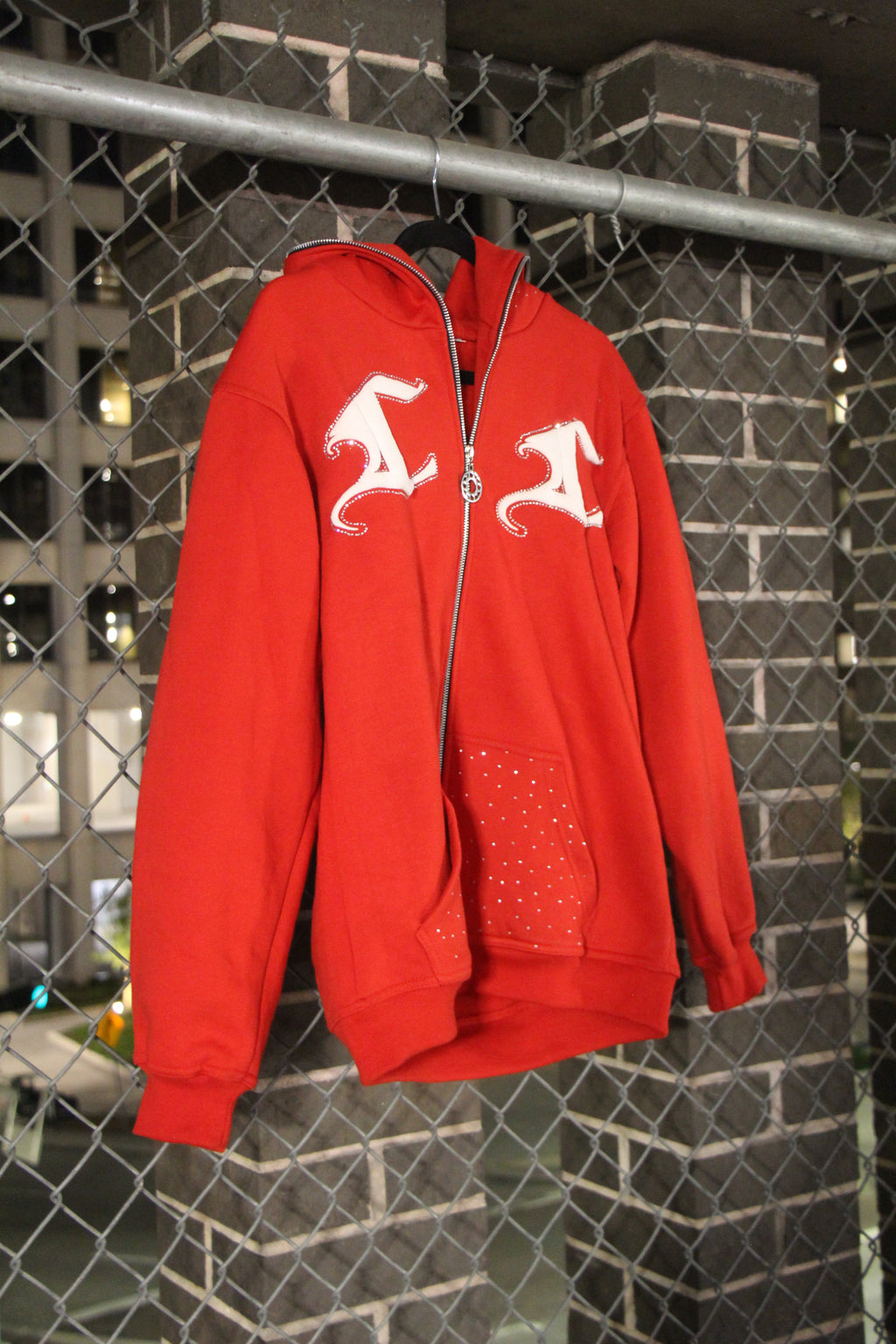 Red Rhinestone Zip-up Hoodie